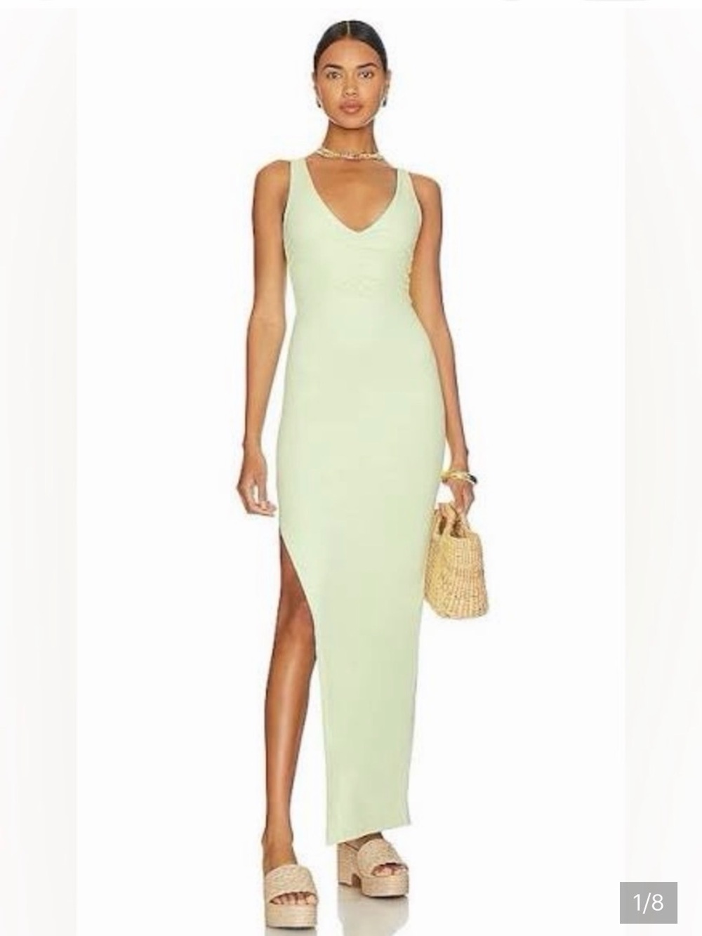 Riot Swim midori dress- Sleek V-Neck Maxi Dress in Light Green